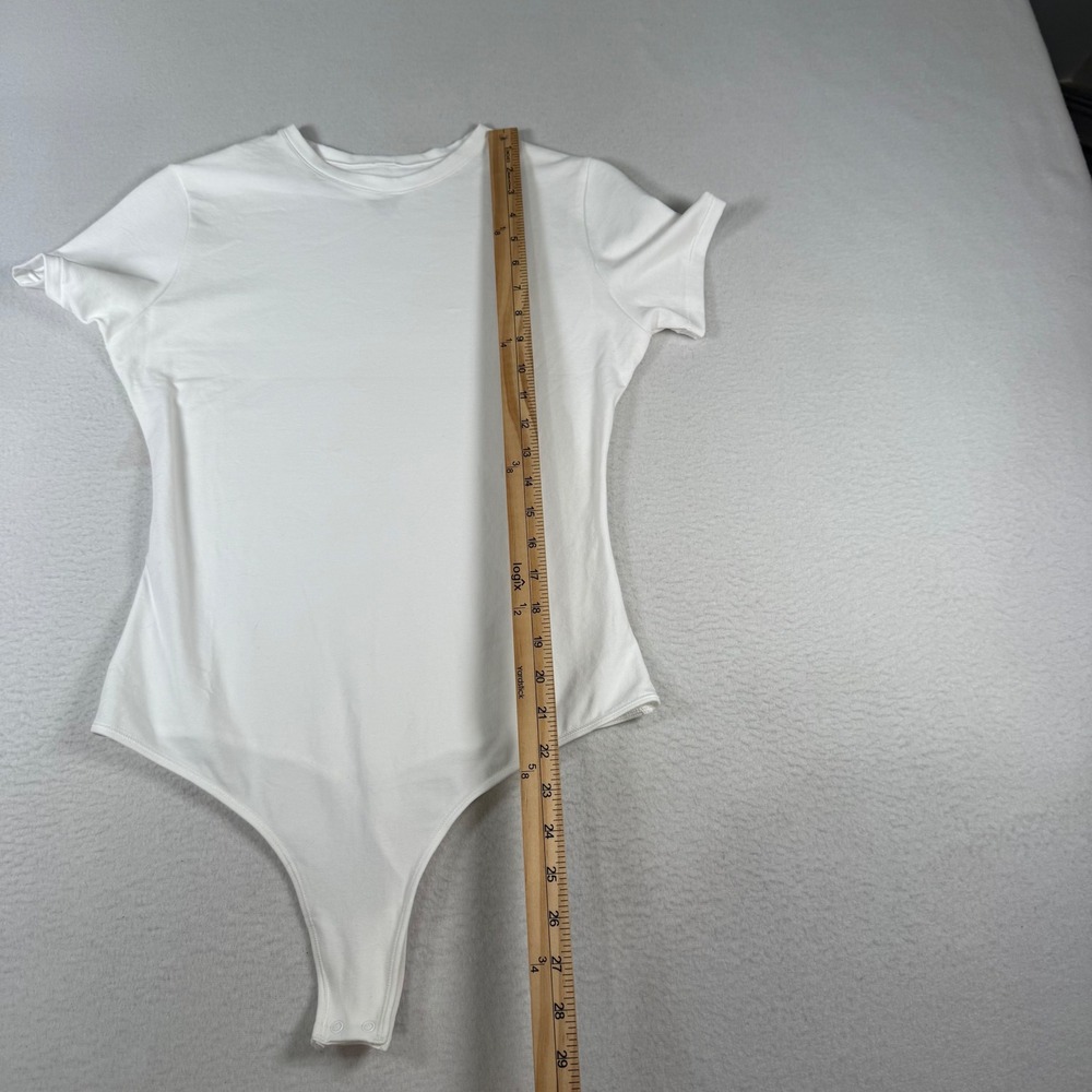 Quince Bodysuit Women M‎ White Organic Cotton Minimalist Stretch Layering Top - Picture 6 of 7